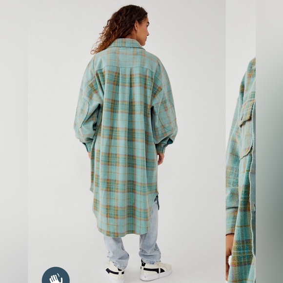 Free People Oversized Plaid Shirt Jacket Color: MOSS XL NWT - Picture 3 of 7